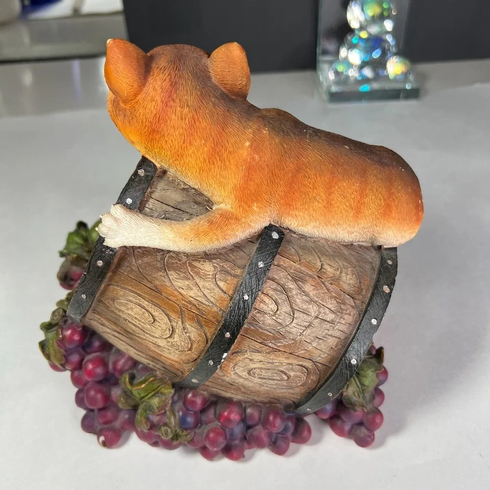 Vintage Resin Cat‎ Wine Holder Caddy Planter w Grapes Barrel Garden Whimsical